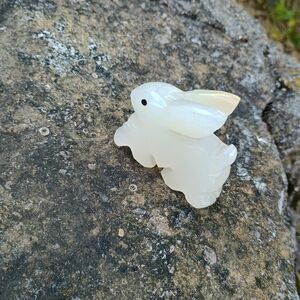 Vintage, native, hand-carved quartz natural gemstone rabbit fetish, carved bunny